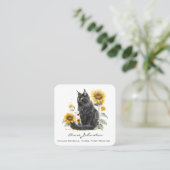 Zwarte kat en zonnebloemen vierkant Visitekaartje (Staand voorkant)