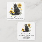 Zwarte kat en zonnebloemen vierkant Visitekaartje (Voorkant / Achterkant)