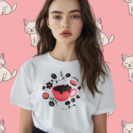 Zwarte kat en zwarte koffie T-shirt
