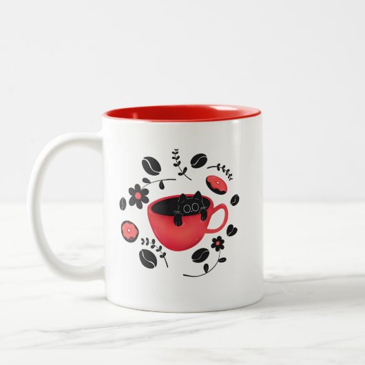 Zwarte kat en zwarte koffie tweekleurige koffiemok (Links)