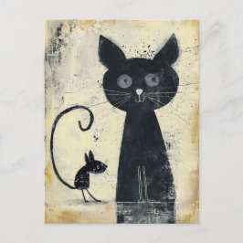 Zwarte kat en zwarte muis briefkaart