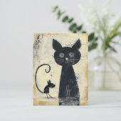 Zwarte kat en zwarte muis briefkaart (Staand voorkant)