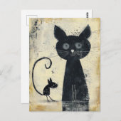 Zwarte kat en zwarte muis briefkaart (Voorkant / Achterkant)