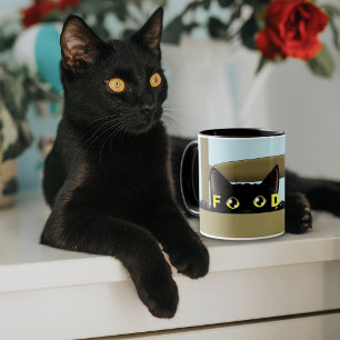 Zwarte Kat Eten Grappige Hongerige Kat Humor Mok