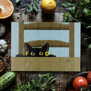 Zwarte Kat Eten Grappige Hongerige Kat Humor Snijplank