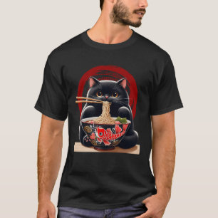 Zwarte Kat Eten Ramen Japanse Noodles Koi Bowl A T-shirt