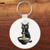 Zwarte Kat Eten Ramen Noodles Japans eten Sleutelhanger (Voorkant)