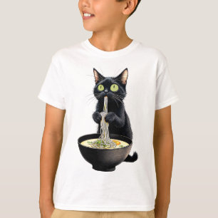 Zwarte Kat Eten Ramen Noodles Japans eten T-shirt