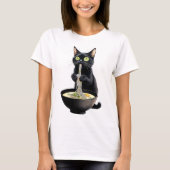 Zwarte Kat Eten Ramen Noodles Japans eten T-shirt (Voorkant)