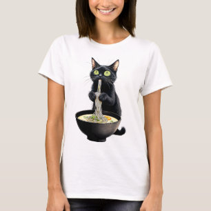 Zwarte Kat Eten Ramen Noodles Japans eten T-shirt