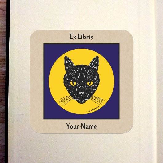 Zwarte Kat Ex Libris Vierkante Sticker