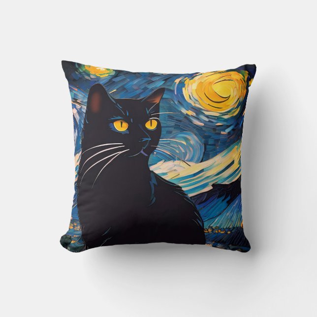Zwarte Kat Fantasie Worp Kussen (Voorkant)