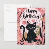 Zwarte Kat Fijne Verjaardag  Briefkaart (Voorkant / Achterkant)