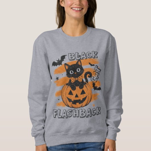 Zwarte Kat Flashback Halloween Trui (Voorkant)