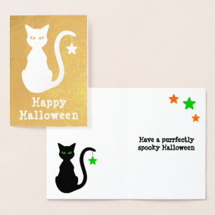 Zwarte kat Folie Halloween Kaart