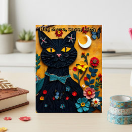 Zwarte Kat Folk Art Ansichtkaart Briefkaart