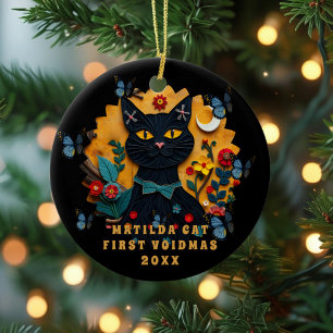 Zwarte Kat Folk Art Eerste Voidmas Keramische Vers Keramisch Ornament