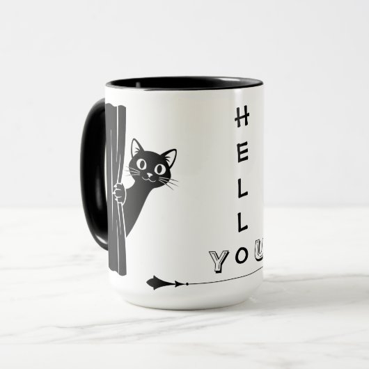 Zwarte kat fun mug Peekaboo Mok (Voorkant links)
