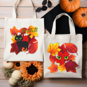 Zwarte kat gebladerte seizoen gepersonaliseerd tote bag