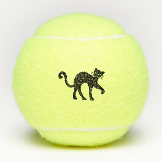Zwarte kat gebogen rug Helder groene ogen Tennisballen (Voorkant)