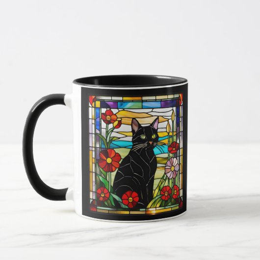 Zwarte Kat Gebrandschilderd Glas Mok (Links)
