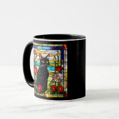 Zwarte Kat Gebrandschilderd Glas Mok (Voorkant links)