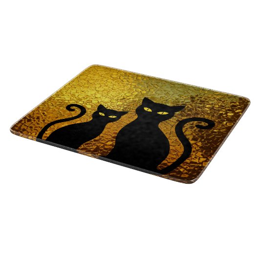 Zwarte kat Geel Glazen textuur Moderne Kat Eyes Snijplank (Hoek)