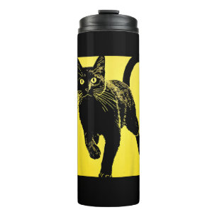 Zwarte kat Geel Print Thermosbeker