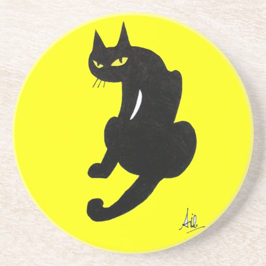 ZWARTE KAT, geel Zandsteen Onderzetter (Voorkant)