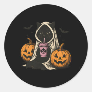 Zwarte Kat Geest Halloween Optreden Ronde Sticker