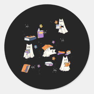 Zwarte Kat Geest Leest Boek Halloween Kostuum Here Ronde Sticker