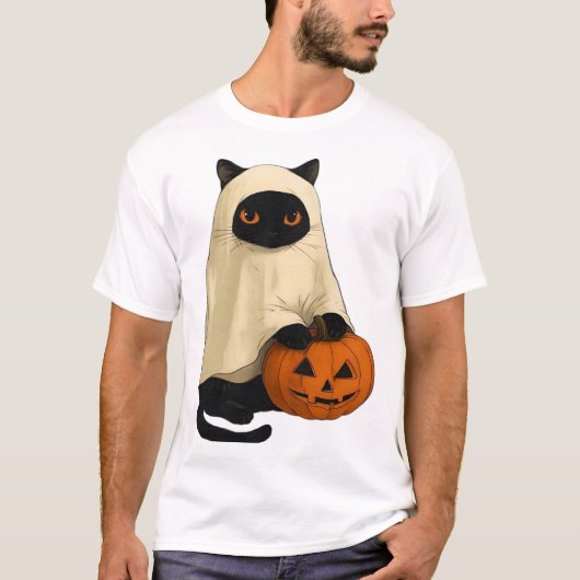 Zwarte Kat Geest met Pompoen Essential T-Shirt (Voorkant)