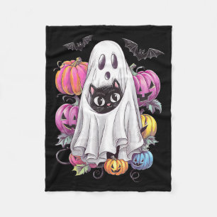 Zwarte Kat Geest Met Pompoenen Griezelige Hallowee Fleece Deken