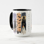 Zwarte kat, geest, pompoen, vleermuizen en spookhu mok (Voorkant links)