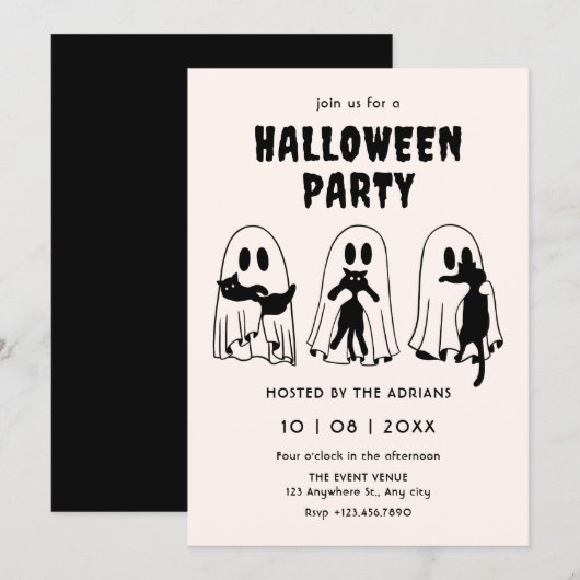 zwarte Kat geesten halloween Kaart (Voorkant / Achterkant)