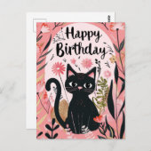 Zwarte Kat Gefeliciteerd  Briefkaart (Voorkant / Achterkant)