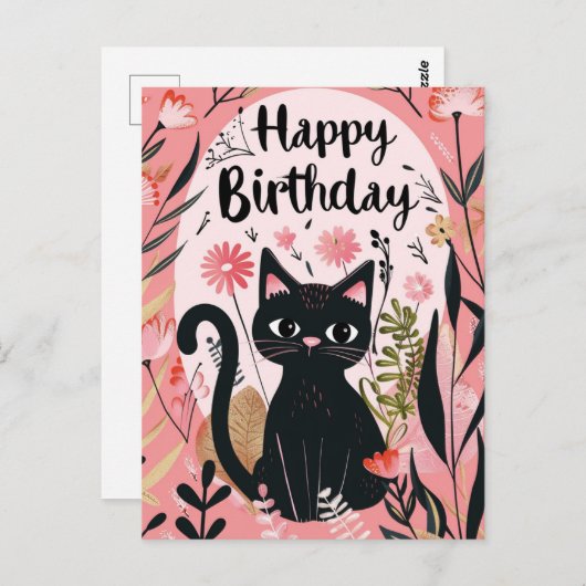 Zwarte Kat Gefeliciteerd  Briefkaart (Voorkant / Achterkant)