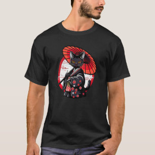 Zwarte Kat Geisha Grappige Huisdier Kimono T-shirt