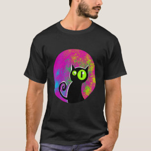 Zwarte kat gekleurde achtergrond gloeiende ogen t-shirt