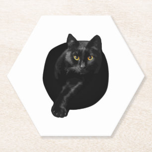 Zwarte Kat Gele Ogen Katten T-shirt Cadeaus Kartonnen Onderzetters