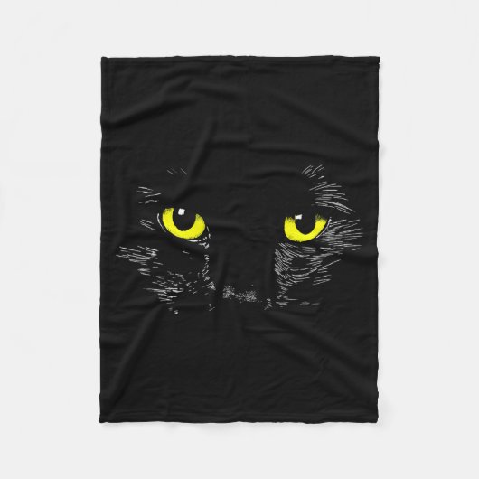 Zwarte Kat Gele Ogen Kitten Gezicht Halloween Fleece Deken (Voorkant)