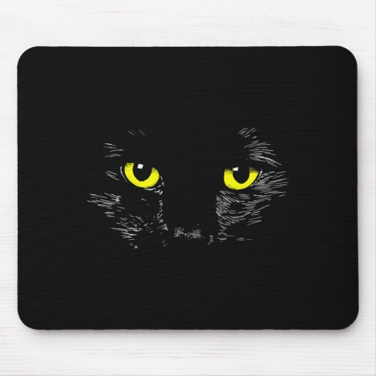 Zwarte Kat Gele Ogen Kitten Gezicht Halloween Muismat (Voorkant)