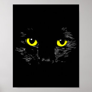 Zwarte Kat Gele Ogen Kitten Gezicht Halloween Poster