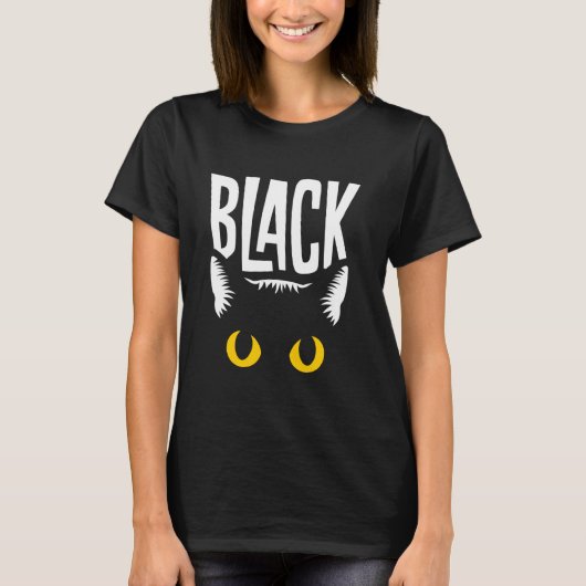 Zwarte Kat Gele Ogen T-shirt (Voorkant)