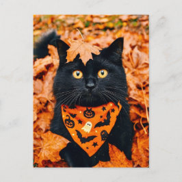 Zwarte Kat Gelukkig Halloween Ansichtkaart Briefkaart