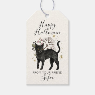 Zwarte Kat Gelukkig Halloween Cadeautags Cadeaulabel