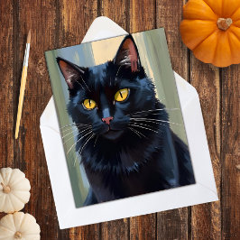 Zwarte Kat | Gelukkig Halloween Griezelig  Feestdagenkaart