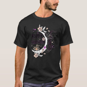 Zwarte Kat Gelukkig Halloween Heks Vollemaan Kat T T-shirt