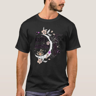 Zwarte Kat Gelukkig Halloween Heks Vollemaan Kat T T-shirt