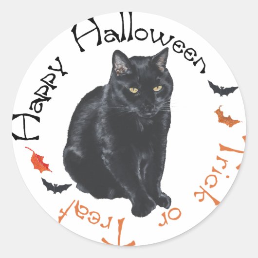 Zwarte Kat Gelukkig Halloween Ronde Sticker (Voorkant)